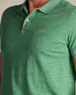 Grünes einfarbiges Poloshirt aus Baumwolle und Leinen