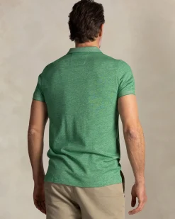 Grünes einfarbiges Poloshirt aus Baumwolle und Leinen
