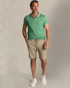 Grünes einfarbiges Poloshirt aus Baumwolle und Leinen