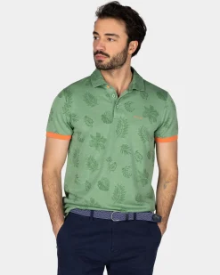 Grünes Poloshirt mit Blattmuster