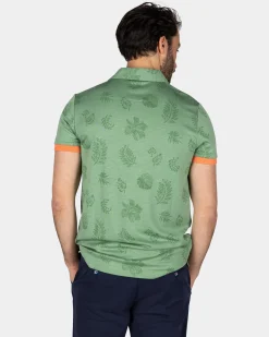 Grünes Poloshirt mit Blattmuster