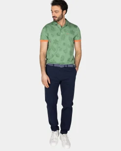 Grünes Poloshirt mit Blattmuster