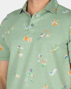 Grünes Poloshirt mit Blattmuster