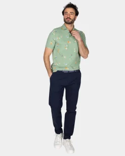 Grünes Poloshirt mit Blattmuster