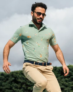 Grünes Poloshirt mit Blattmuster