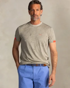 Grünes T-Shirt mit Rundhalsausschnitt und Blattmuster