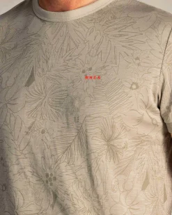 Grünes T-Shirt mit Rundhalsausschnitt und Blattmuster