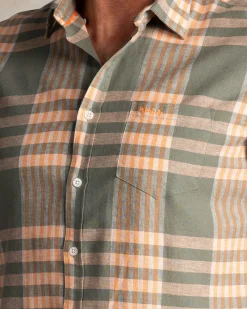 Grün-orange kariertes Hemd mit kurzen Ärmeln