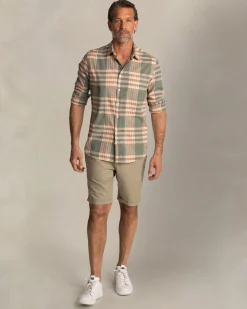 Grün-orange kariertes Hemd mit kurzen Ärmeln