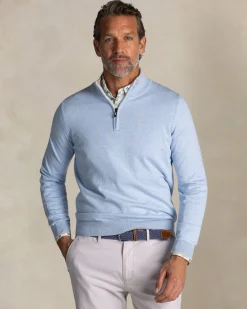 Hellblaue Baumwollstrickjacke mit halbem Reißverschluss