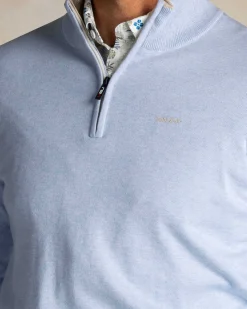 Hellblaue Baumwollstrickjacke mit halbem Reißverschluss