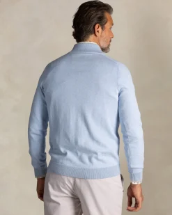 Hellblaue Baumwollstrickjacke mit halbem Reißverschluss