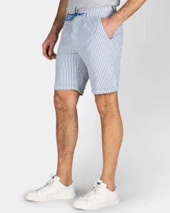 Hellblaue gestreifte Chino-Shorts