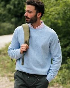 Hellblauer Pullover mit Rundhalsausschnitt