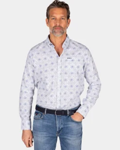 Hellblaues bedrucktes Leinenhemd