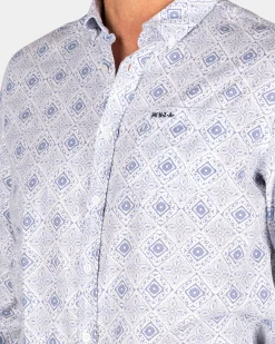 Hellblaues bedrucktes Leinenhemd