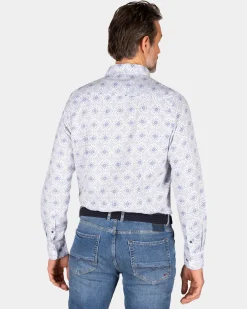 Hellblaues bedrucktes Leinenhemd