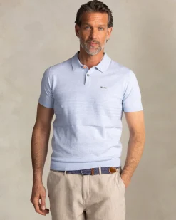 Hellblaues gestricktes Baumwoll-Poloshirt