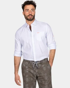 Hellblaues Leinenhemd mit Stretch - Light Sky