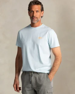 Hellblaues unifarbenes Baumwoll-T-Shirt mit Rundhalsausschnitt