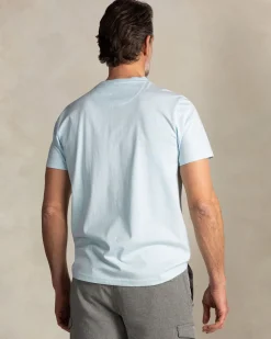 Hellblaues unifarbenes Baumwoll-T-Shirt mit Rundhalsausschnitt