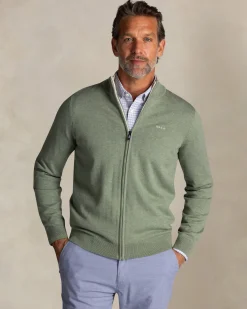 Hellgrüner Baumwollstrick mit halbem Reißverschluss