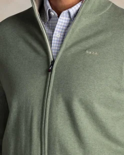 Hellgrüner Baumwollstrick mit halbem Reißverschluss