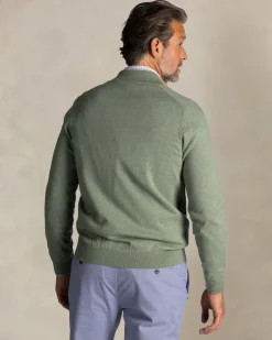 Hellgrüner Baumwollstrick mit halbem Reißverschluss