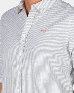 Hellgrünes Leinenhemd mit Elasthan