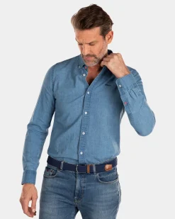 Indigo-Hemd mit Leinen - Indigo