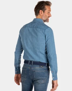 Indigo-Hemd mit Leinen - Indigo