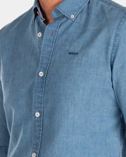 Indigo-Hemd mit Leinen - Indigo