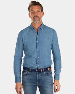 Indigo-Hemd mit Leinen - Indigo