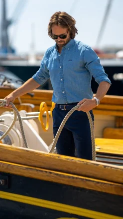 Indigo-Hemd mit Leinen - Indigo