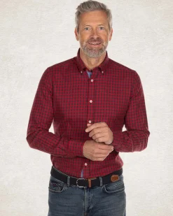 Kariertes Baumwollflanellhemd – Karminrot