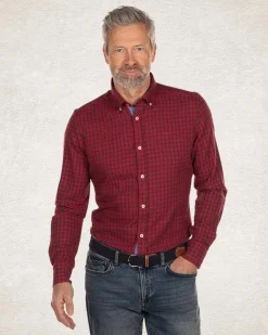 Kariertes Baumwollflanellhemd – Karminrot