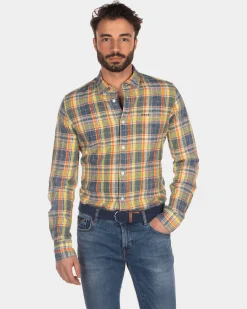 Kariertes Leinenhemd gelb blau rot - Blue Multicolour