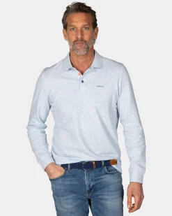 Langarm-Poloshirt aus blauer Baumwolle