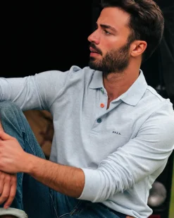 Langarm-Poloshirt aus blauer Baumwolle