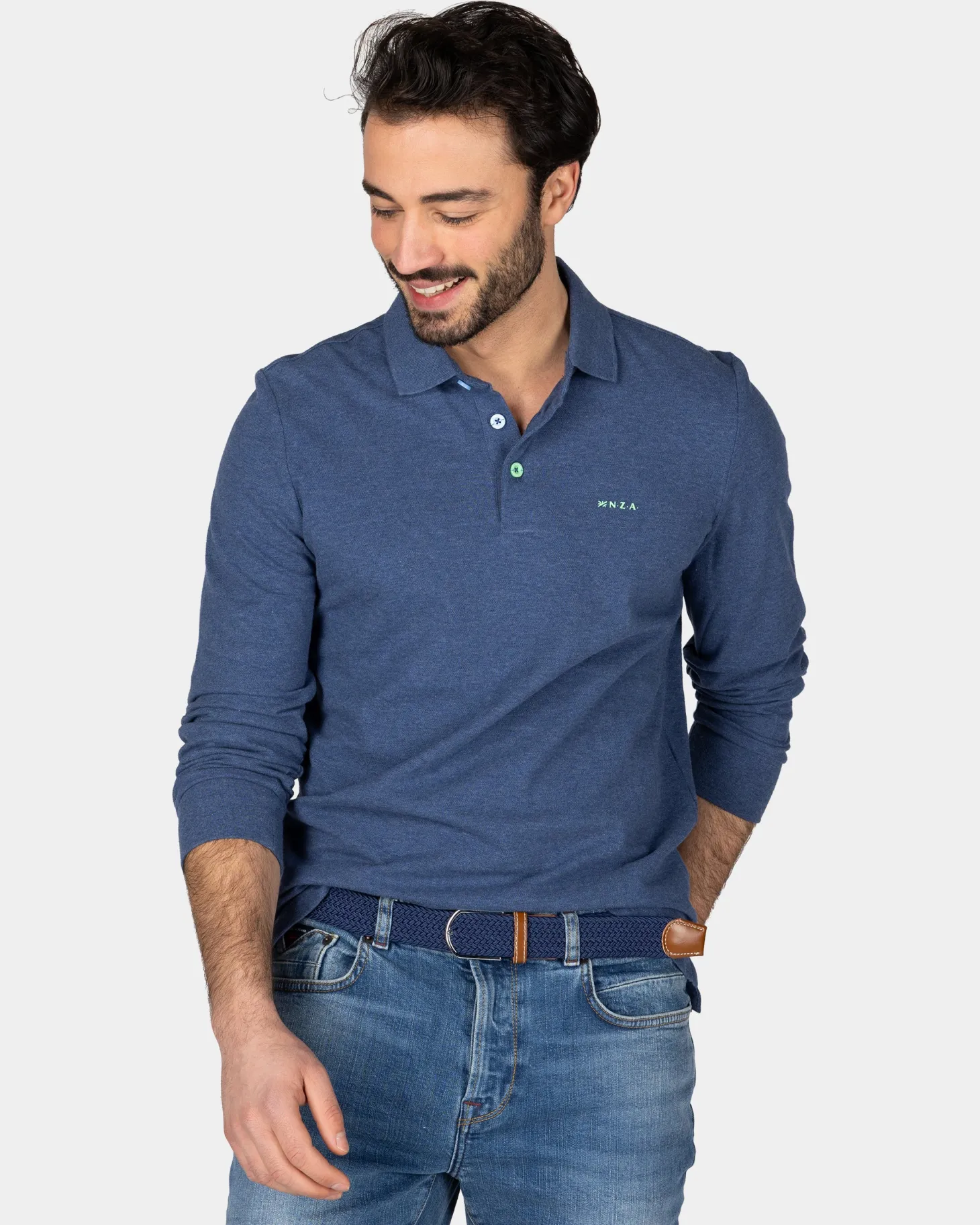 Langarm-Poloshirt aus marineblauer Baumwolle