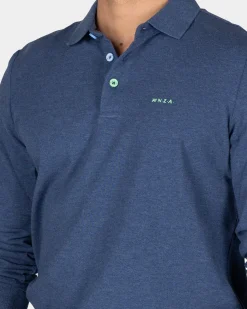 Langarm-Poloshirt aus marineblauer Baumwolle