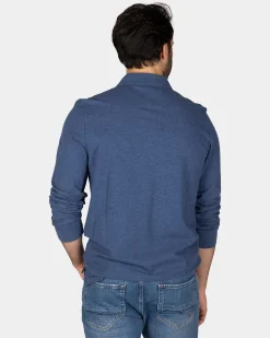 Langarm-Poloshirt aus marineblauer Baumwolle