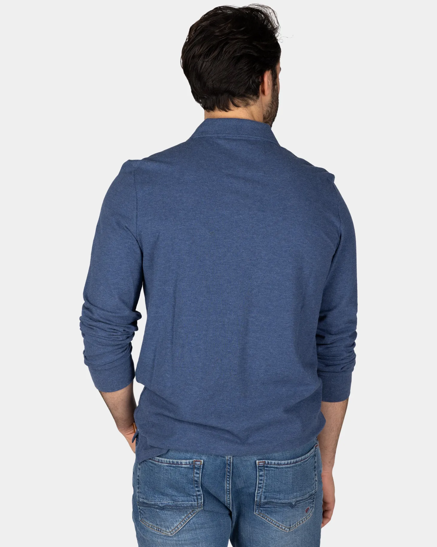 Langarm-Poloshirt aus marineblauer Baumwolle