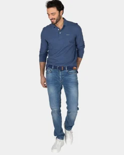 Langarm-Poloshirt aus marineblauer Baumwolle