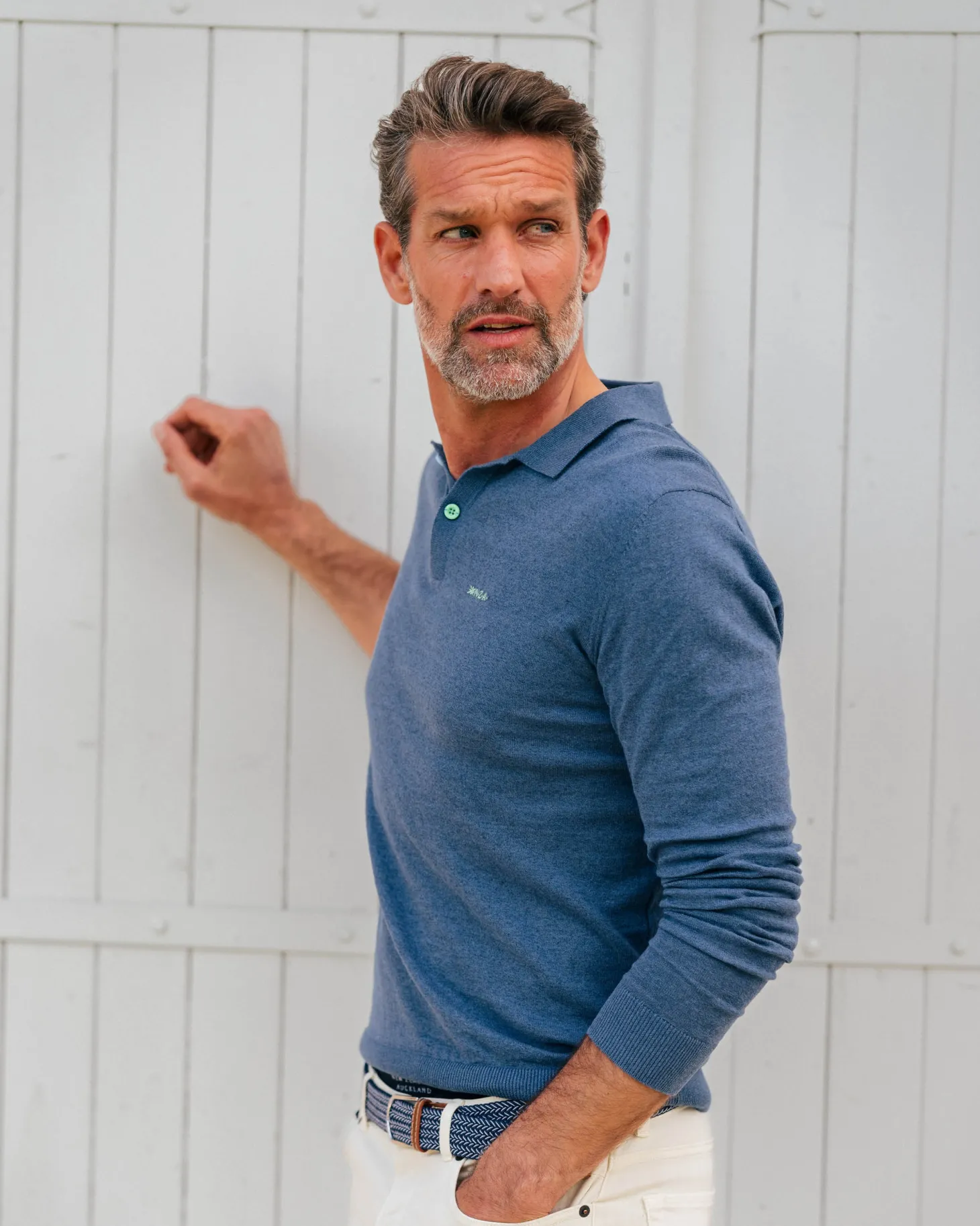 Langarm-Poloshirt aus marineblauer Baumwolle