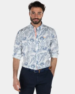 Langärmliges hellblaues Hemd mit Blumenmuster - Light Blue