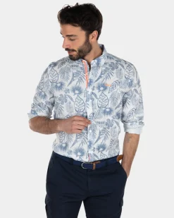 Langärmliges hellblaues Hemd mit Blumenmuster - Light Blue