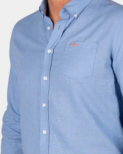 Leinen blaues Hemd mit langen Ärmeln