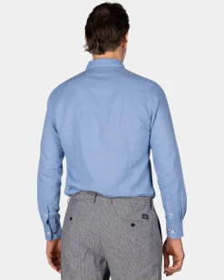 Leinen blaues Hemd mit langen Ärmeln