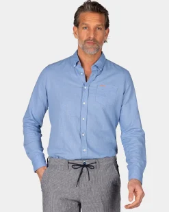 Leinen blaues Hemd mit langen Ärmeln